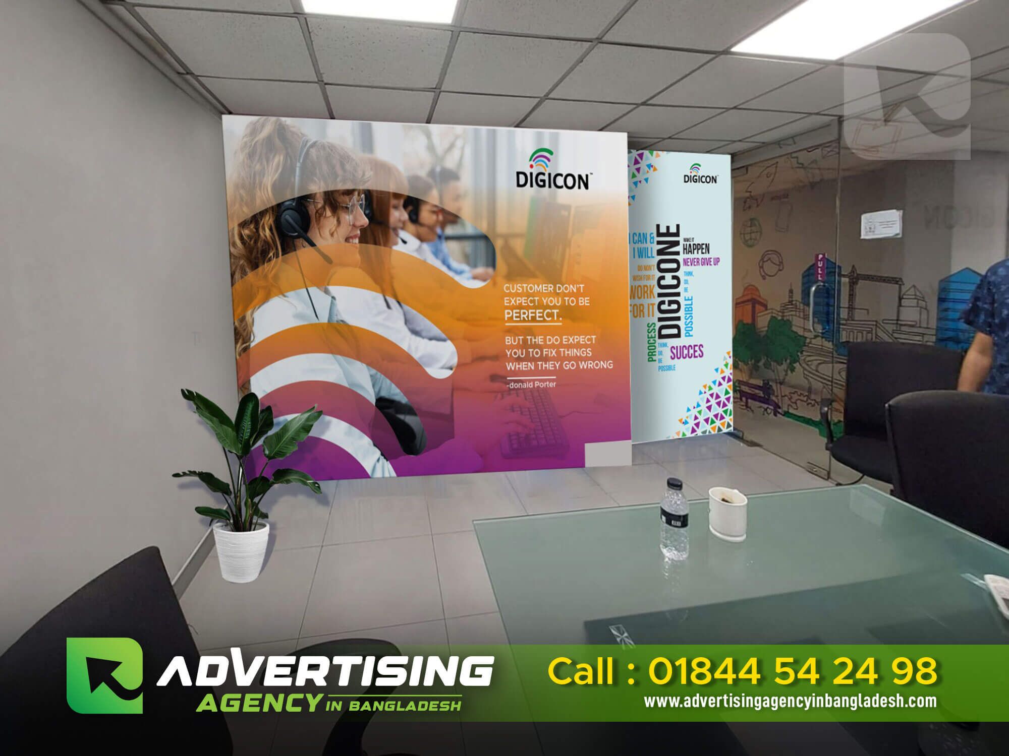 Wall sticker branding in Bangladesh: A colorful and eye-catching design adorns the wall, promoting a brand or message.