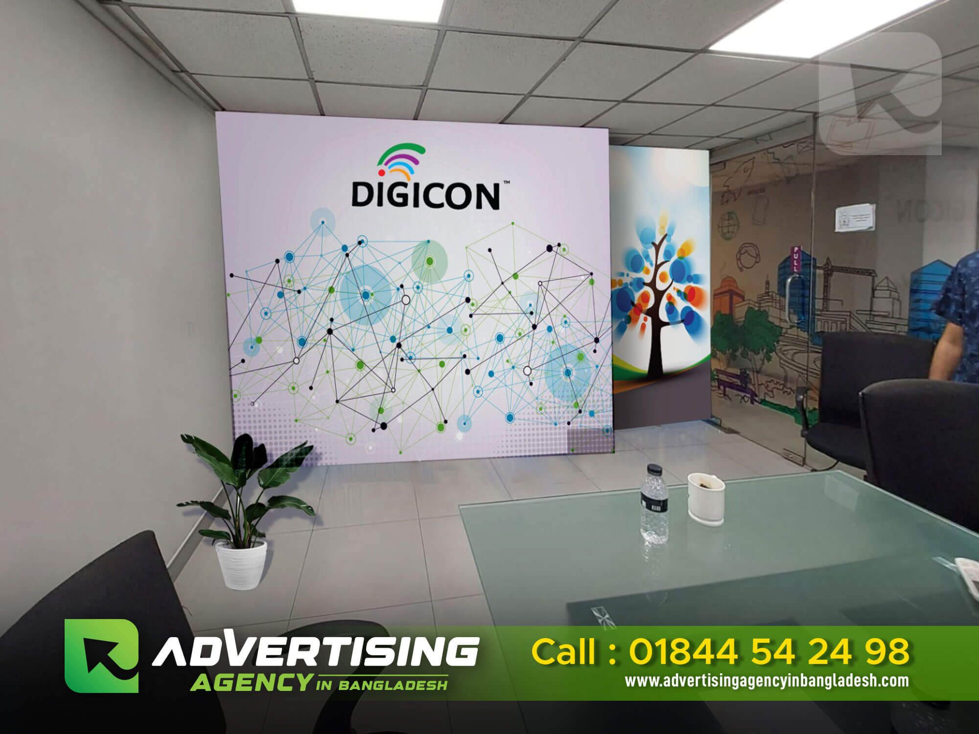 Wall sticker branding in Bangladesh: A colorful and eye-catching design adorns the wall, promoting a brand or message.