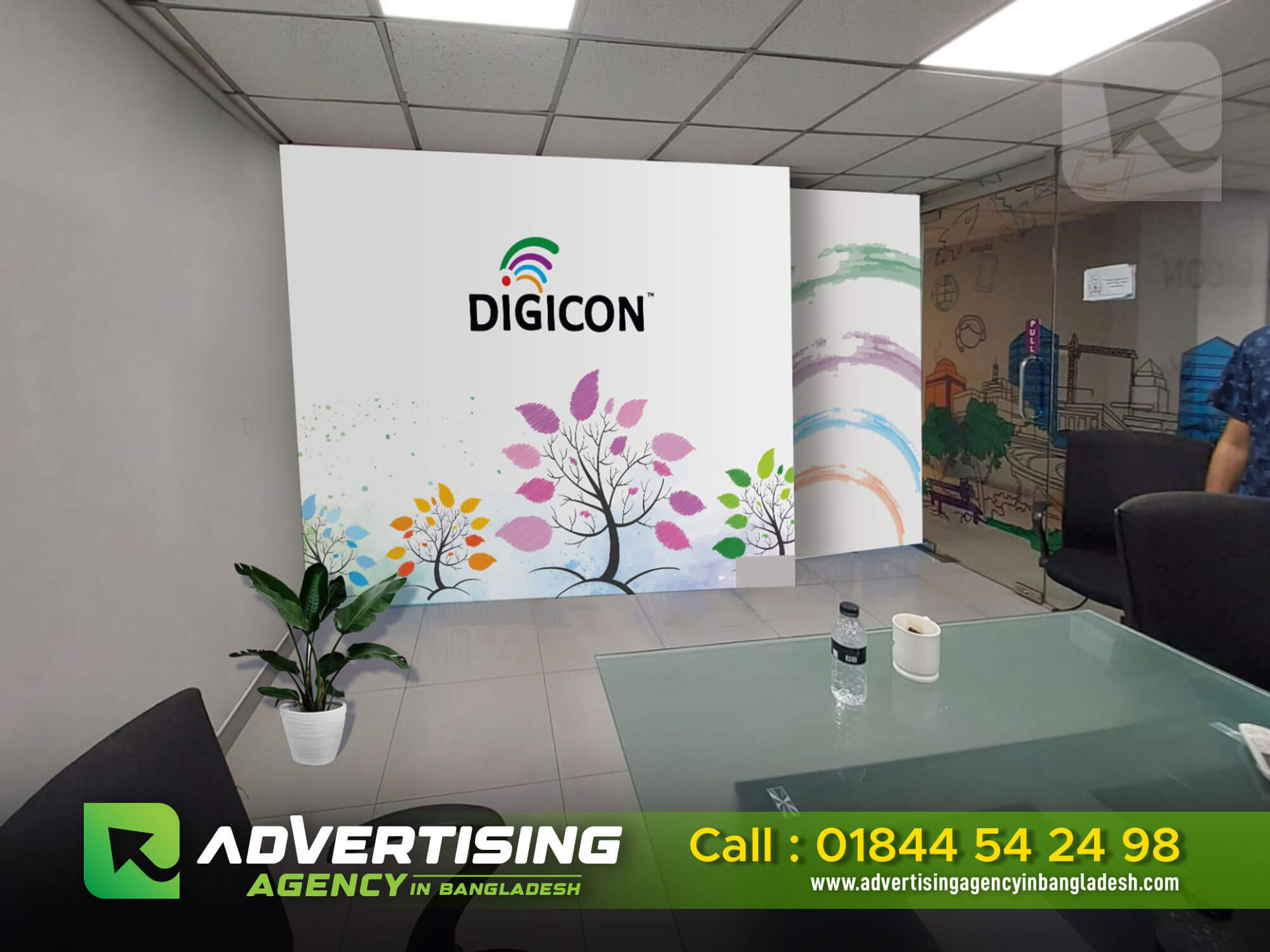 Wall sticker branding in Bangladesh: A colorful and eye-catching design adorns the wall, promoting a brand or message.