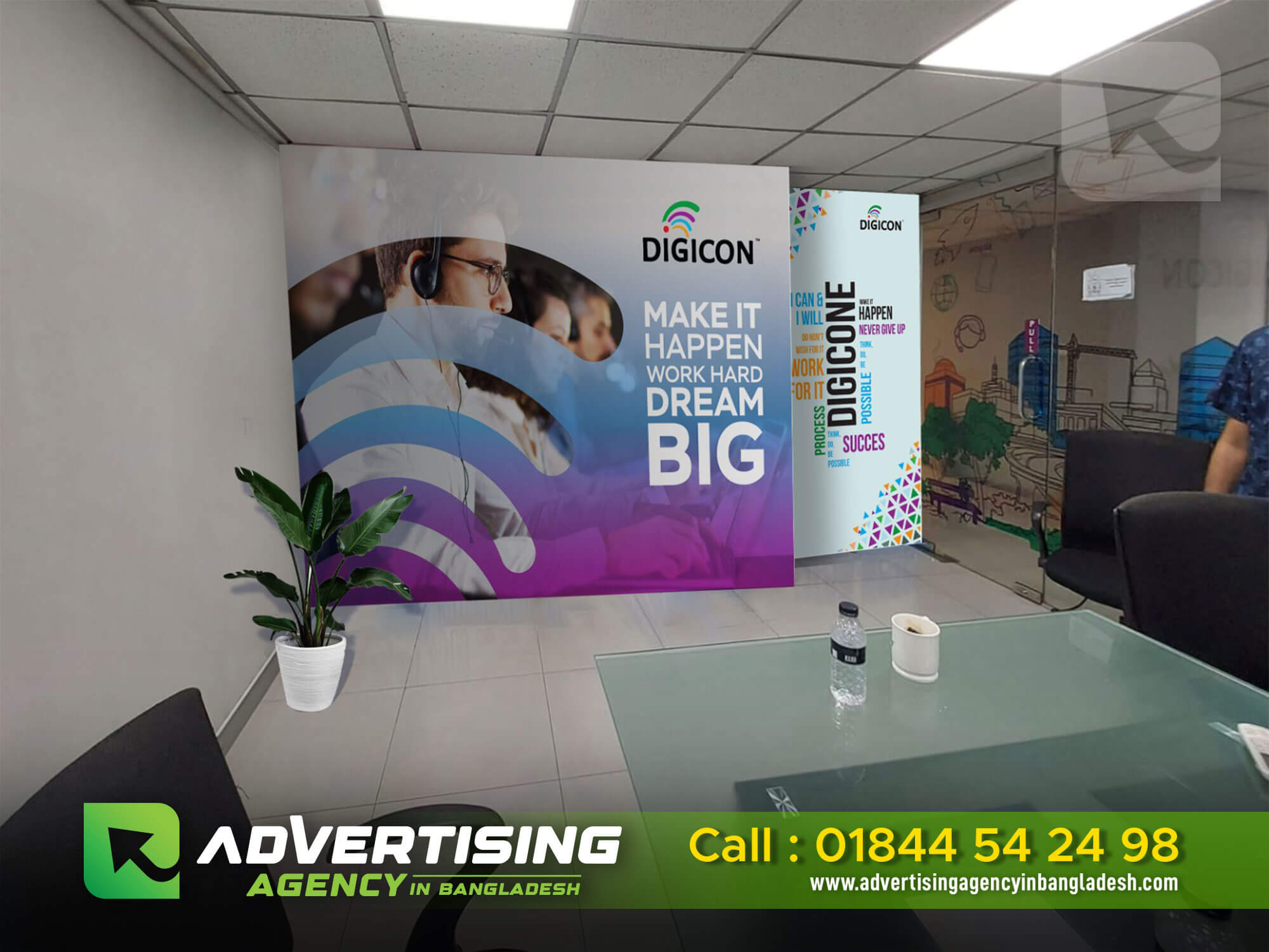 Wall sticker branding in Bangladesh: A colorful and eye-catching design adorns the wall, promoting a brand or message.